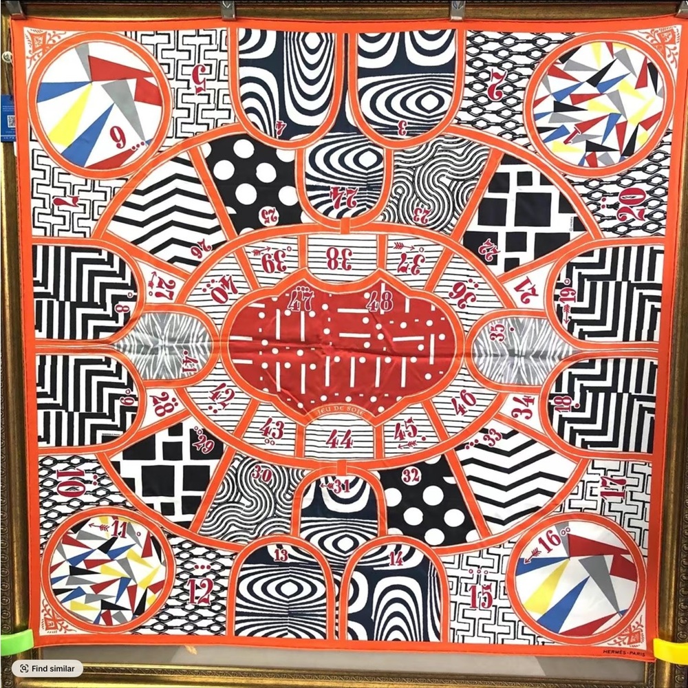 Orange, Black & White Geometric Hermes Scarf